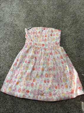 Lilly Pulitzer Strapless Pink Multicolor Perfume Bottle Print Dress